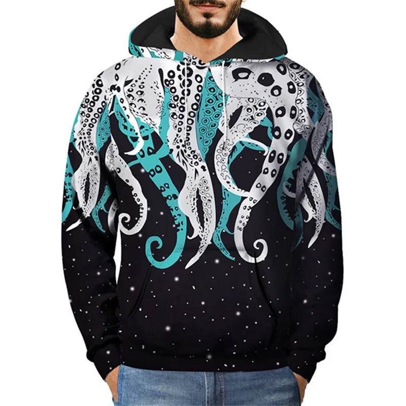 

3D Printed Hoodies Octopus Sweatshirts Spring Autumn Men Hooded Hoodie Pullovers Boys Hip Hop Sweatshirt Long Sleeve Streetwear