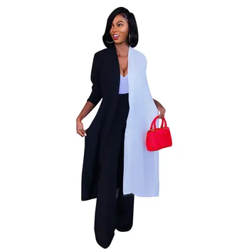 

Fashion Women Trench 2018 Autumn New Patchwork Two-color Casual Coats Long Sleeves Open Stitch Long Coat Elegant Ourtfits