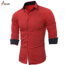 MKASS мужские рубашки Новое поступление Slim Fit Мужская рубашка однотонный хлопковый в британском стиле с длинными рукавами Мужская рубашка M-3XL