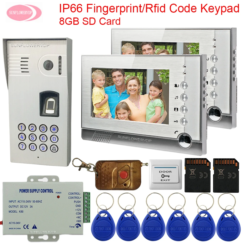 

Video Intercom With Recording IP66 Waterproof outdoor intercom Fingerprint Rfid Keypad Intercom For a Private House +8GB SD Card