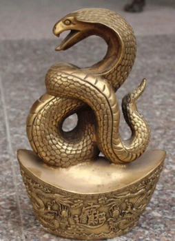 

RHS0172 9" Marked Chinese Bronze Wealth Yuanbao Snake Animal Dragon 5 Lu Mammon Statue