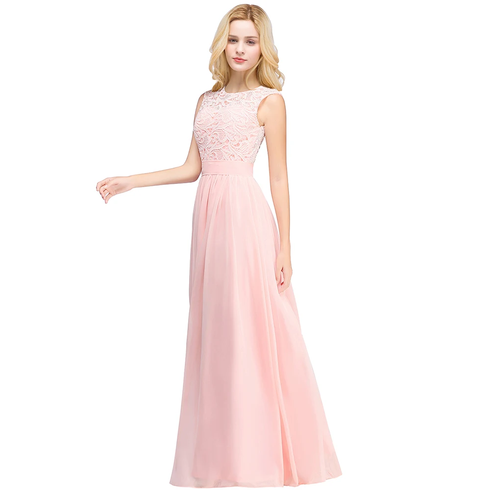 Long Bridesmaid Dresses Burgundy Pink Chiffon Scoop Neck Sleeveless Wedding Party Guest Gown robe demoiselle d'honneur