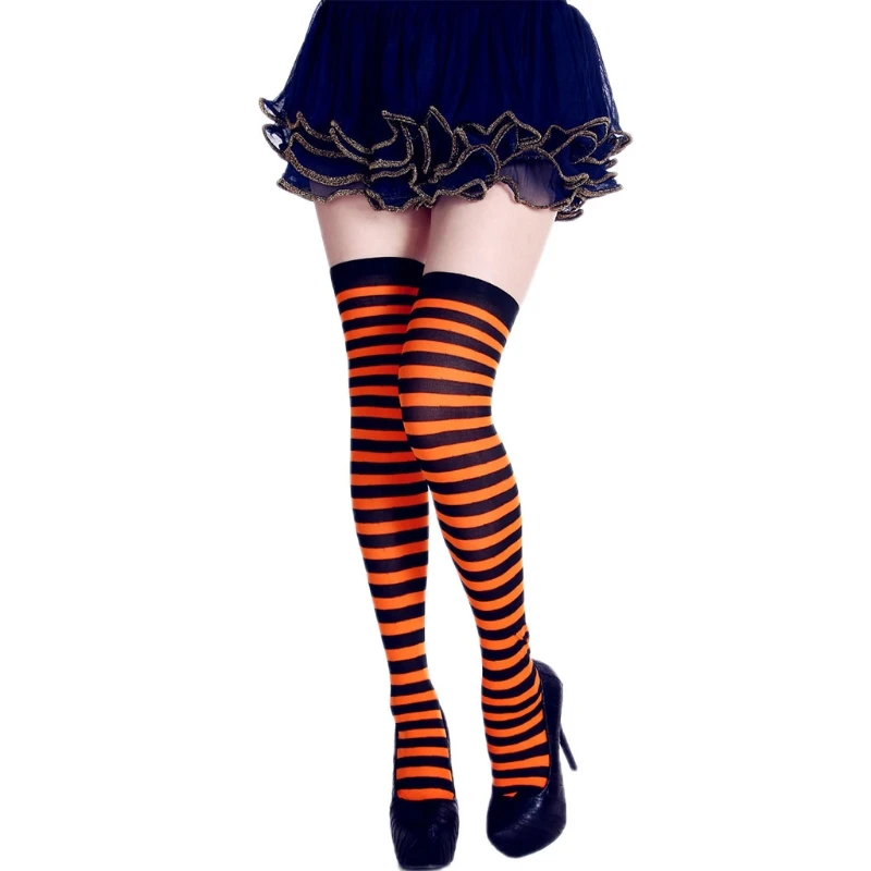 1 Pair Womens Long Striped Socks Contrast Color Thigh High Stockings Cosplay Halloween Socks Women Personality Long Socks - Цвет: H