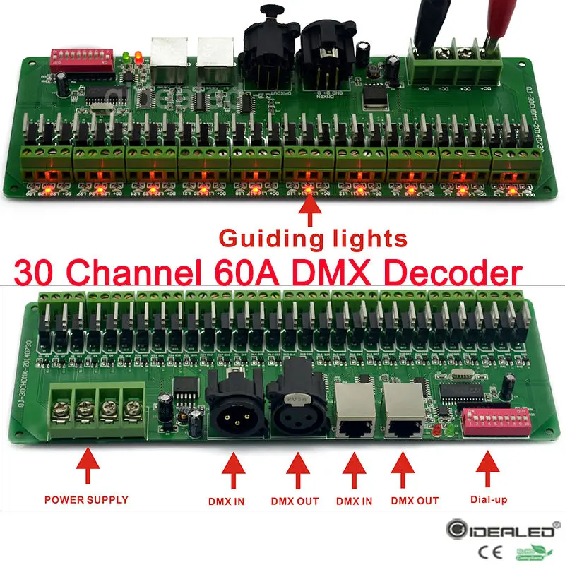 2-Pack 30channel RGB Decoder & Dimmer LED driver 60A Strip lights DMX512 Controller input DC9-24V