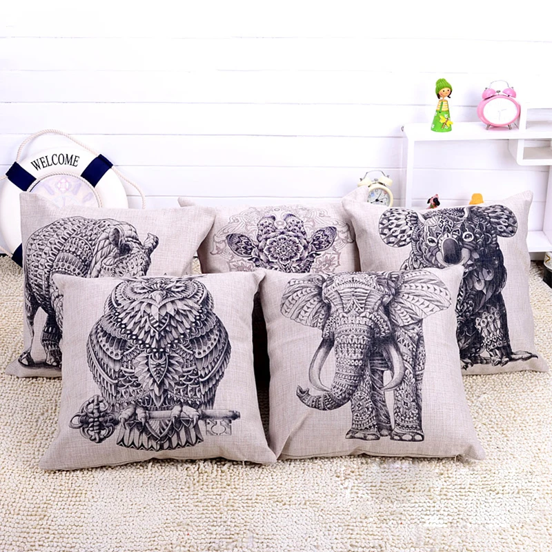 

Cushion Set Personalized Pillow Linen Pistol Pillow Case Decorative Pillow Series Animal Owl Elephant