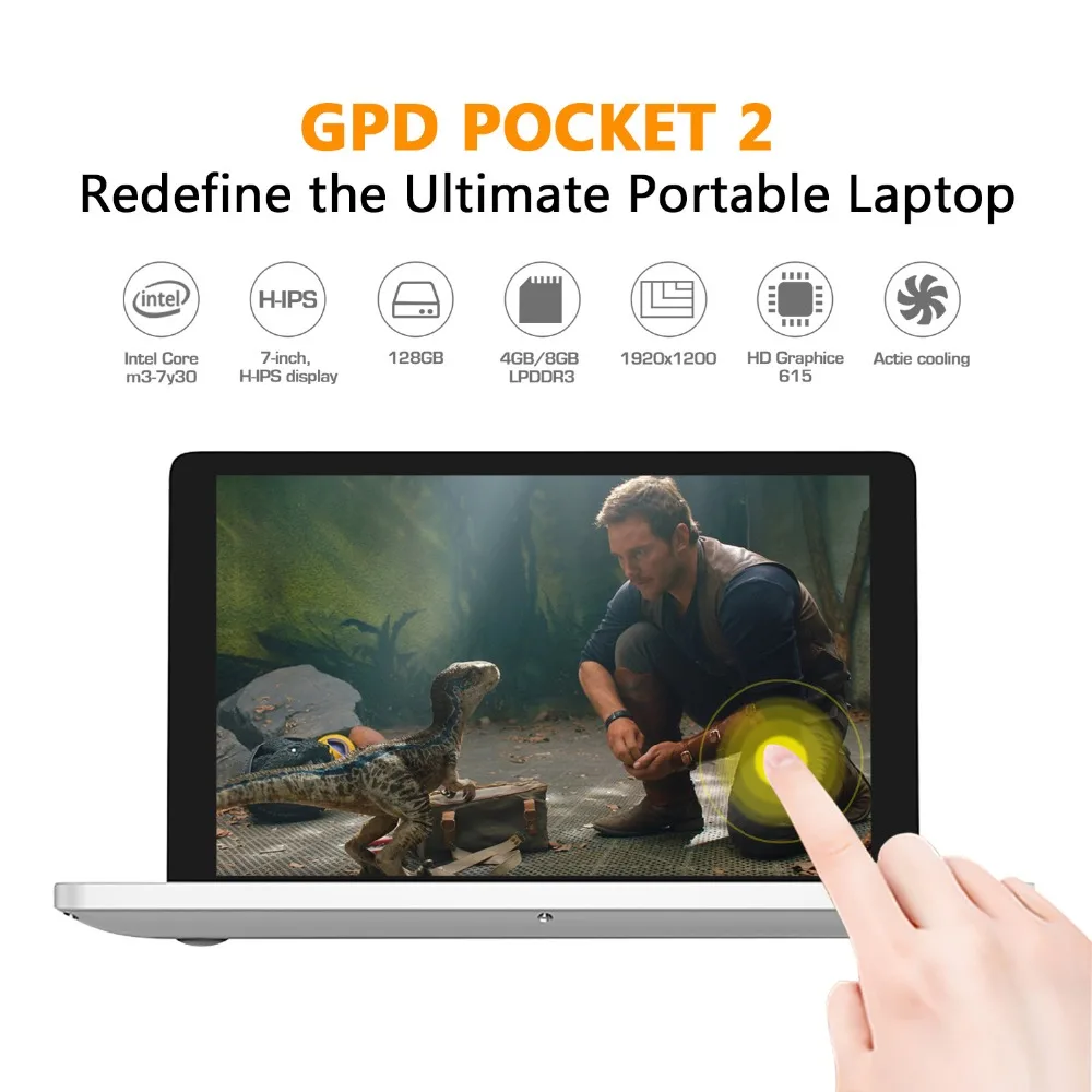 

GPD 7"Pocket 2 Inch Aluminum Shell Mini Laptop UMPC Windows 10 System CPU M3-7y30 8GB/128GB ( Silvery) IPS Touchscreen tablet pc