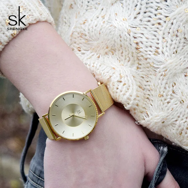 

Shengke Ultra Thin Watch Women Top Brand Luxury Quartz Watch Ladies Bracelet Wristwatch Mesh Strap Clock Relojes Mujer 2018 SK