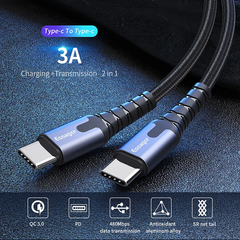 

Essager USB Type C To USB-C Cable for Samsung S9 Oneplus 7 Pro Xiaomi Redmi K20 CC9 Fast Charge Fast Charging Cable USB-C Type C