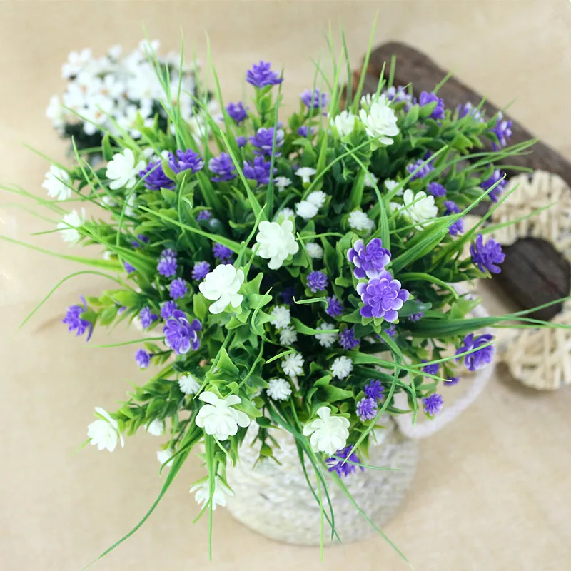 Flone Artificial Gypsophila Flower Plastic Bouquet Fake Flower With Vivid Grass Home Party Decoration Wedding Garden Decor Art (3)