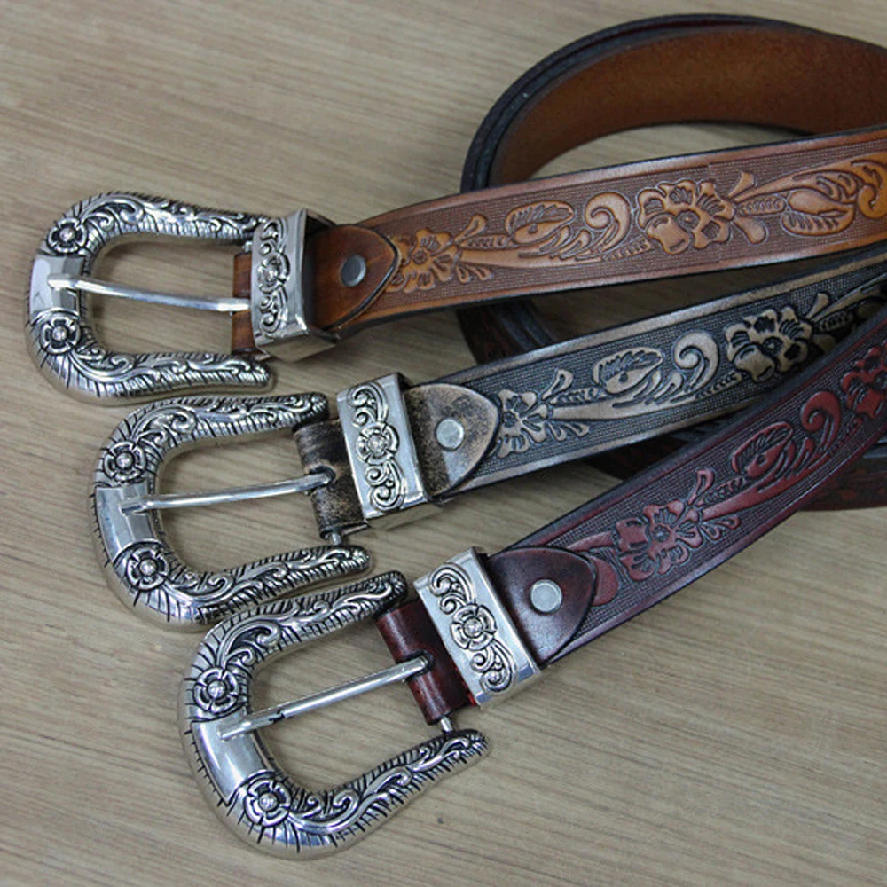 Женский кожаный ремень из натуральной кожи с пряжкой воловьей для брюк винтажный