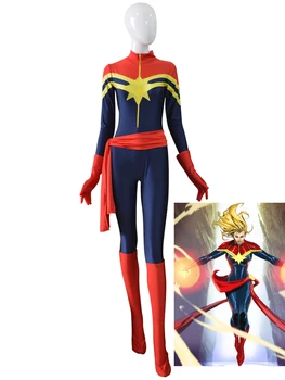 

Ms Captain Superhero Costume Spandex Woman Cosplay Costume for Halloween Grirl Zentai Bodysuit FreeShipping