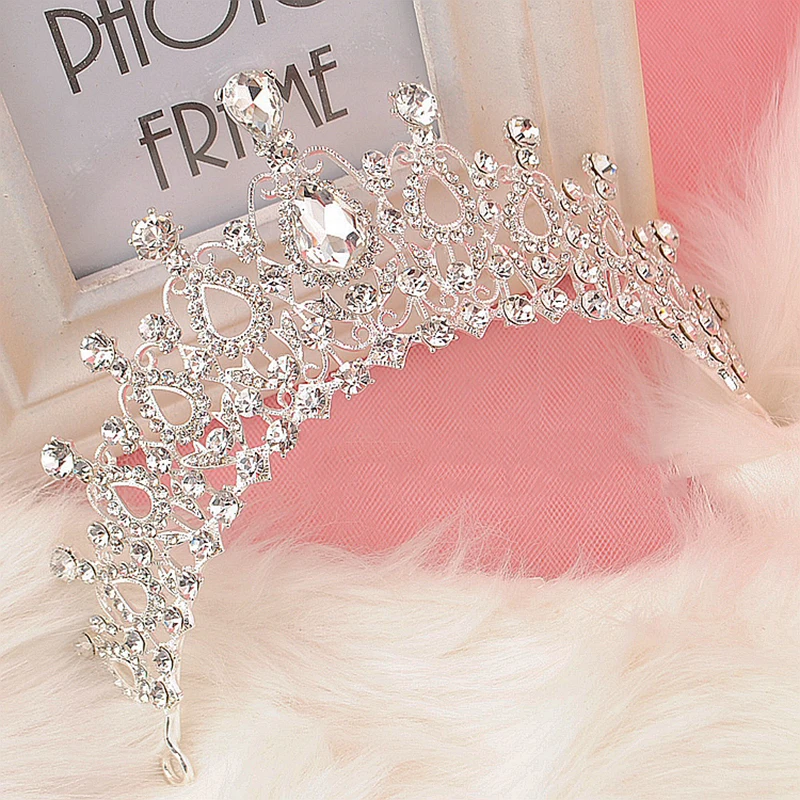 

Women Headbands Pearl Crystal Tiara Hairbands Princess Crown Silver Bridal Jewelry Headwear Hair Band For Wedding Accessories