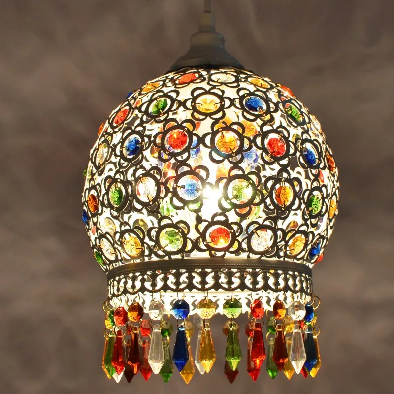 

turkish Bohemia Mediterranean restaurant bedroom lamp retro multicolor bronze wrought iron pendant lamp D13