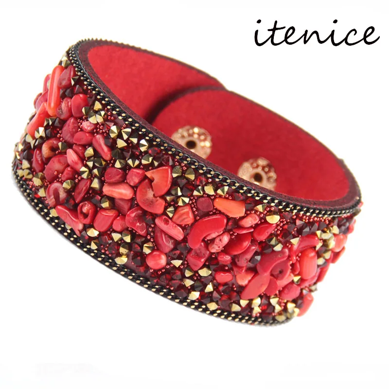 Bracelet Jewelry Stone Bracelets For Women Wrap Cuff Slake Leather Bracelets With Crystal Rhinestone Couple Nature Bangles
