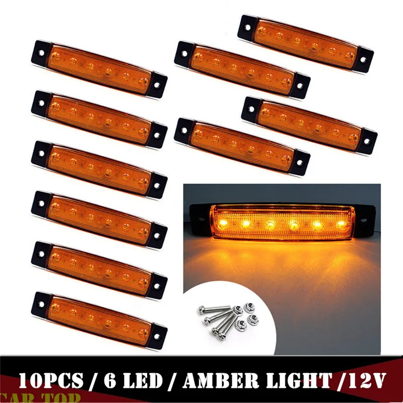 

10PCS Side Light Yellow Car External Lights LED 24V 6 SMD LED Auto Car Bus Truck Wagons Side Marker Indicator Trailer Light