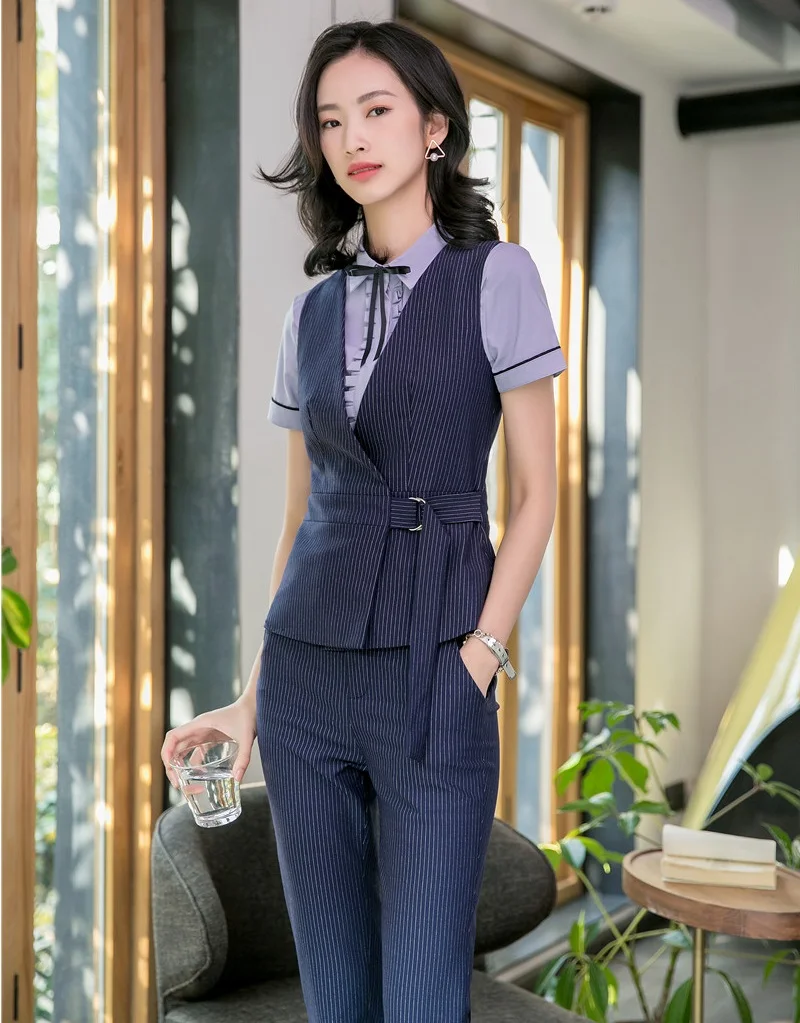 Fashion Ladies Navy Blue Vest & Waistcoat Women Business Suits with