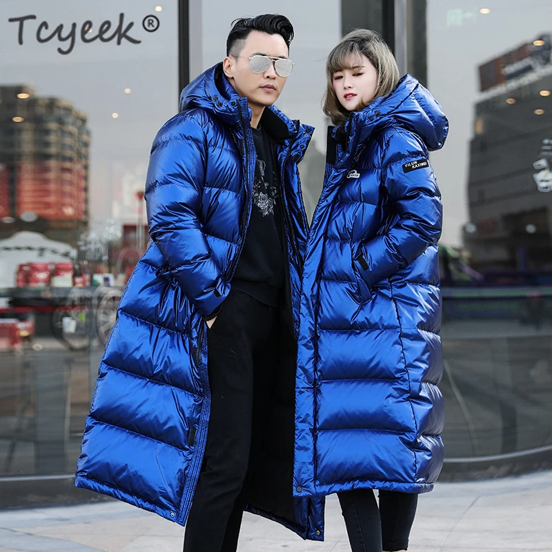

Tcyeek Women's Down Jacket Hooded Thick Winter Coat Men Clothes 2019 Korean Warm Long Goose Down Jackets Fashion Outwear K-8893