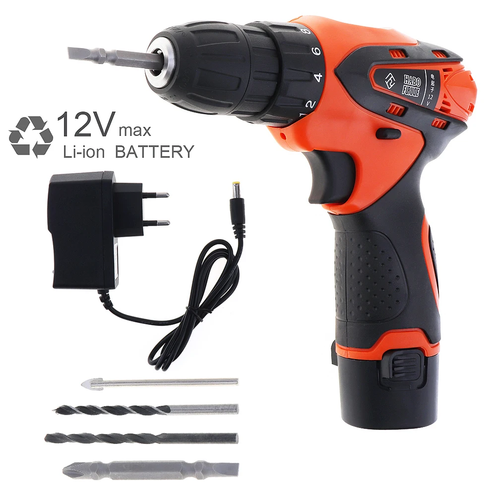 

AC 100 - 240V Cordless 12V Electric Screwdriver / Drill with Lithium Battery and Rotation Adjustment Switch for Handling Screws