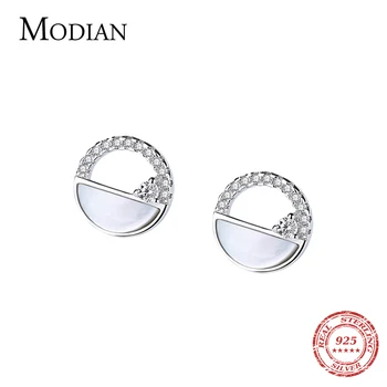 

Modian Hot Sale 100% Real 925 Sterling Silver Clear AAA Zircon Stud Earrings For Women Classic Charm Lucky Fine Silver Jewelry