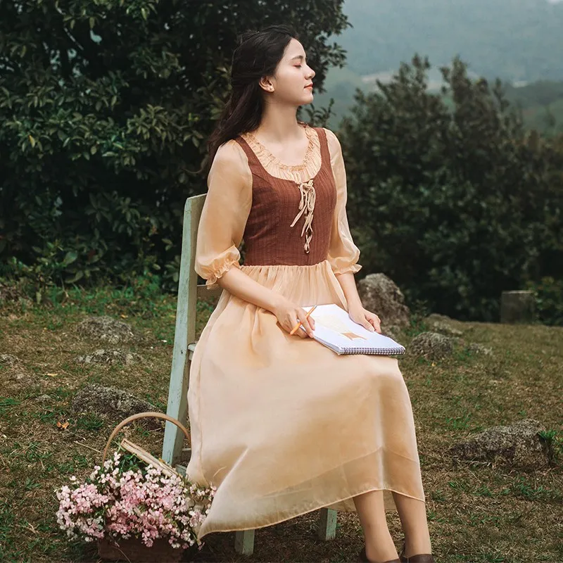 

Medieval Maid Dress Manga Pastoral Rural Style Farm Corset Costume