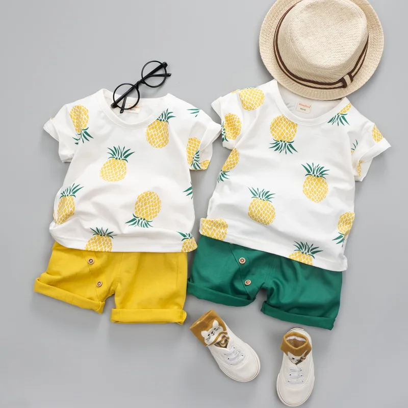 Baby Boy Cute O-Neck Fruit Print Pullover Short Sleeves T-Shirt+Shorts