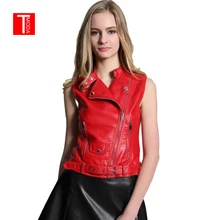 Новинка, Модный женский весенне-осенний красный жилет из искусственной кожи, куртки для девушек, куртка-бомбер для мотоцикла, крутая верхняя одежда, пальто с поясом