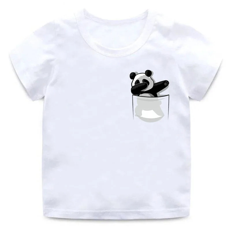 Детская одежда, футболка с короткими рукавами и принтом панды, с карманом для альпинизма и животных, милая рубашка для маленьких мальчиков и девочек, хлопковая рубашка с круглым вырезом - Цвет: 02