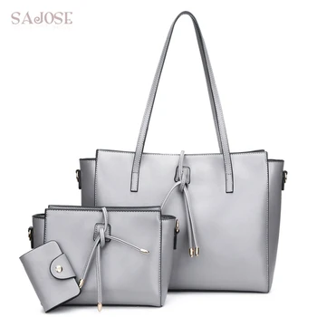

Leather Fashion Women Handbags 3 Sets Totes Bag High-Quality Lady Designer Classic Simple Gray Shoulder Bag SAJOSE