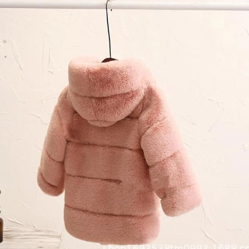  2-8 year Children's Faux Fur Coat Imitation Rex Rabbit Fur Girls Thicker kids Clothing Baby Winter 