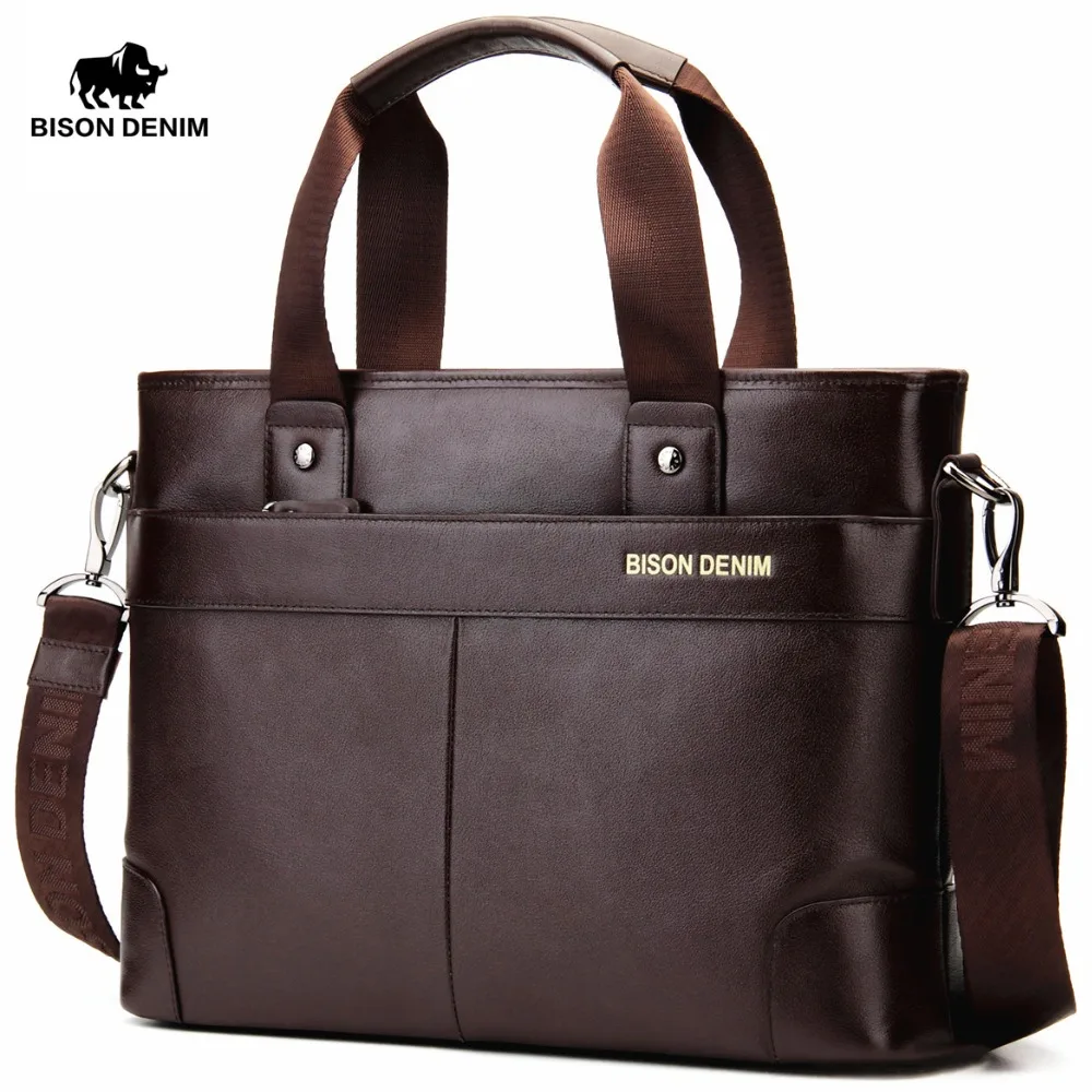 

Bison Denim Genuine Cowhide Leather 14'' Laptop Briefcase Men Messenger Bag Male Crossbody Shoulder Bags Briefcase N2195-1
