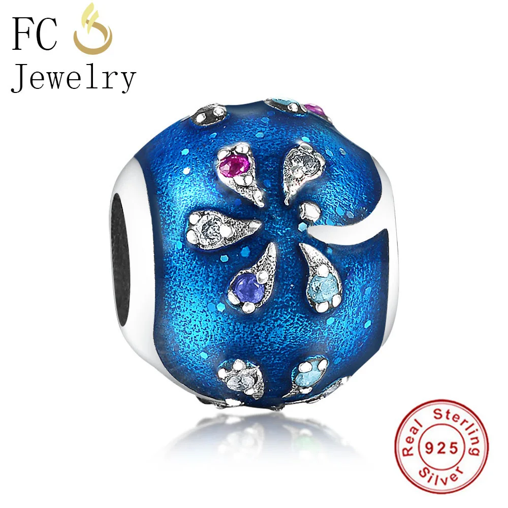 

FC Jewelry Fit Original Pandora Charm Bracelet Essence 925 Silver Palm Tree Color CZ Stone Sky Blue Bead for DIY Making Berloque