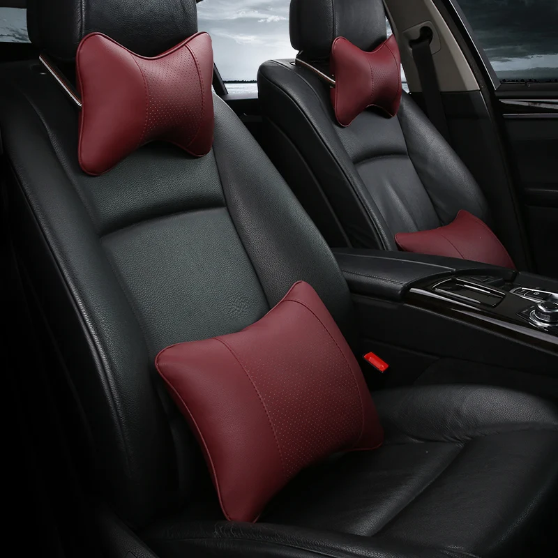 Car Neck Pillow Cover 4 PCS Artificial Leather Breathable Car Headrest