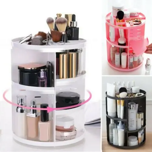 

360 Degree Rotating Cosmetic Makeup Organizer Storage Box Shelf Display Plastic ABS Plastic