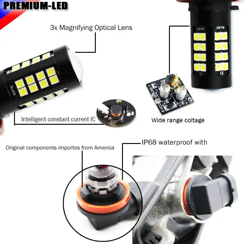 2 шт. 44 smd 3030 работает на СИД H8 H11 H9 H16 светодиодные лампы для автомобиля