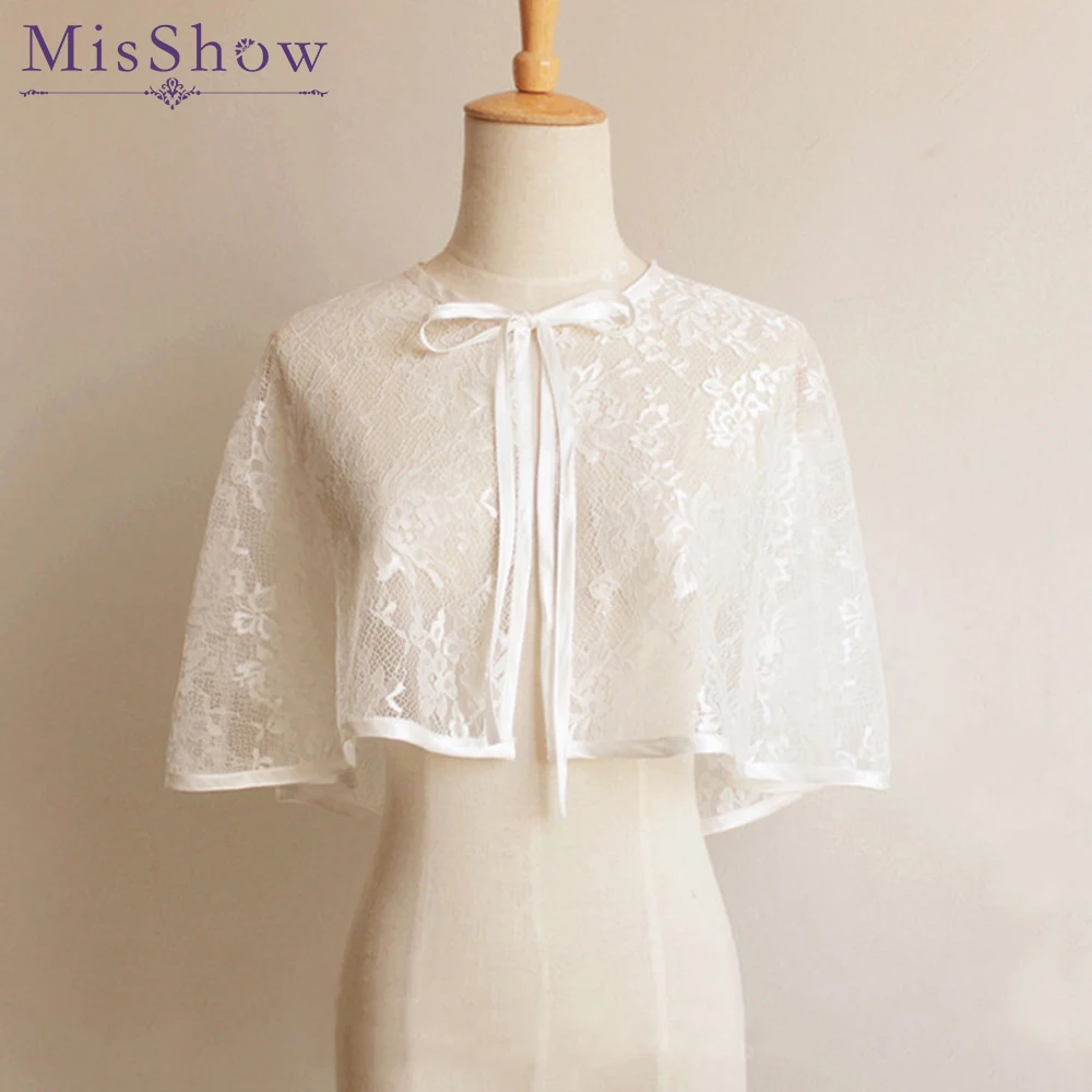 

Thin Lace Wedding Bolero Elegant Short Evening Capes red ivory black adjustable Wedding Jacket Women Wrap Wedding Accessories