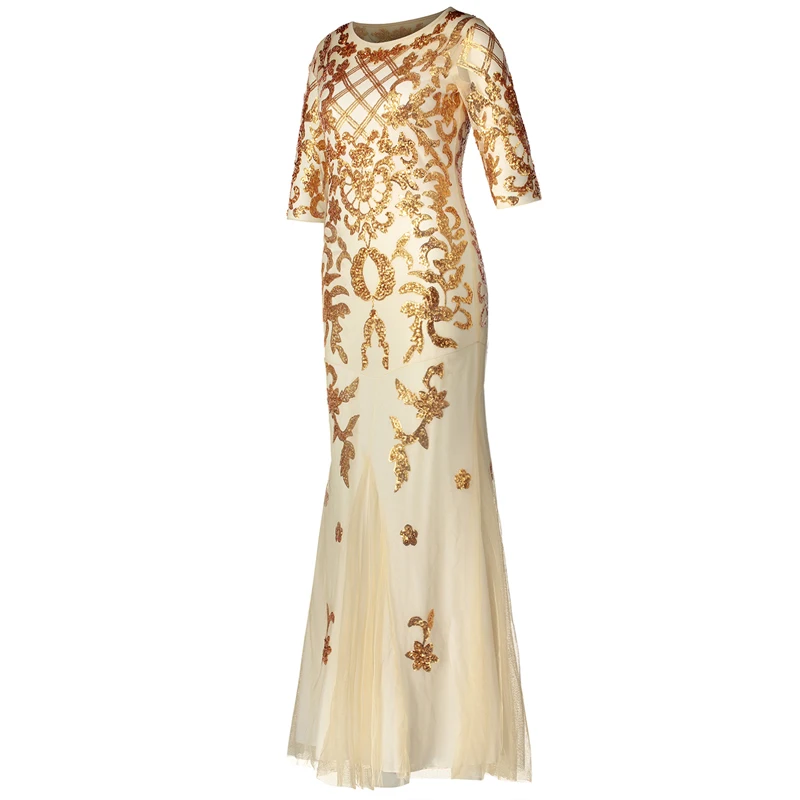 Vintage 1920s Long Formal Dress See-Through Half Sleeve Embroidery Floral  Sequin Party Dress Sexy Maxi Mermaid Dress Vestido - AliExpress 200000345