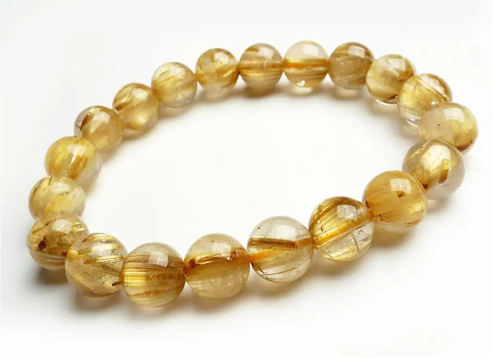 

Natural Brazil Gold Rutilated Quartz Crystal Woman Man 10mm Wealthy Titanium Stone Round Beads Bracelet Jewelry Bangle AAAA