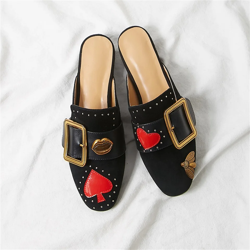 

2019 summer fashion women's slippers exquisite metal buckle decorative real leather comfortable inner lazy slippers women