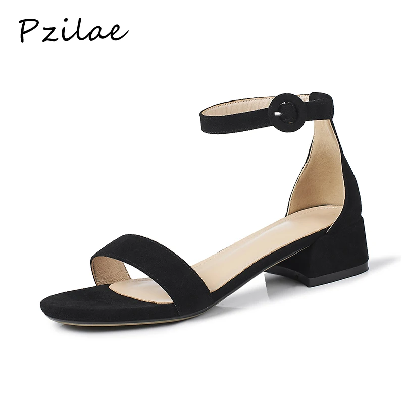 

Pzilae 2019 sandals fashion women gladiator sandals med heels open toe ankle strap buckle strap shoes woman pumps big size 33-43