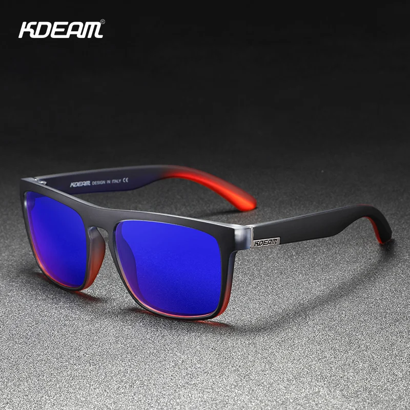 

KDEAM Burning Blue Glasses Square Summer Trip Driving Sunglasses Polarized Men and Women UV400 Unisex Shades Design