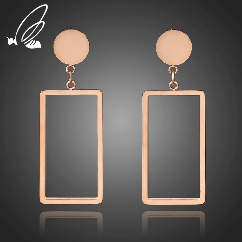 

S'Steel New Fashion Gold Color Stainless Steel Earrings Elegant Metal Geometry Square Long Drop Earings Jewelry For Women