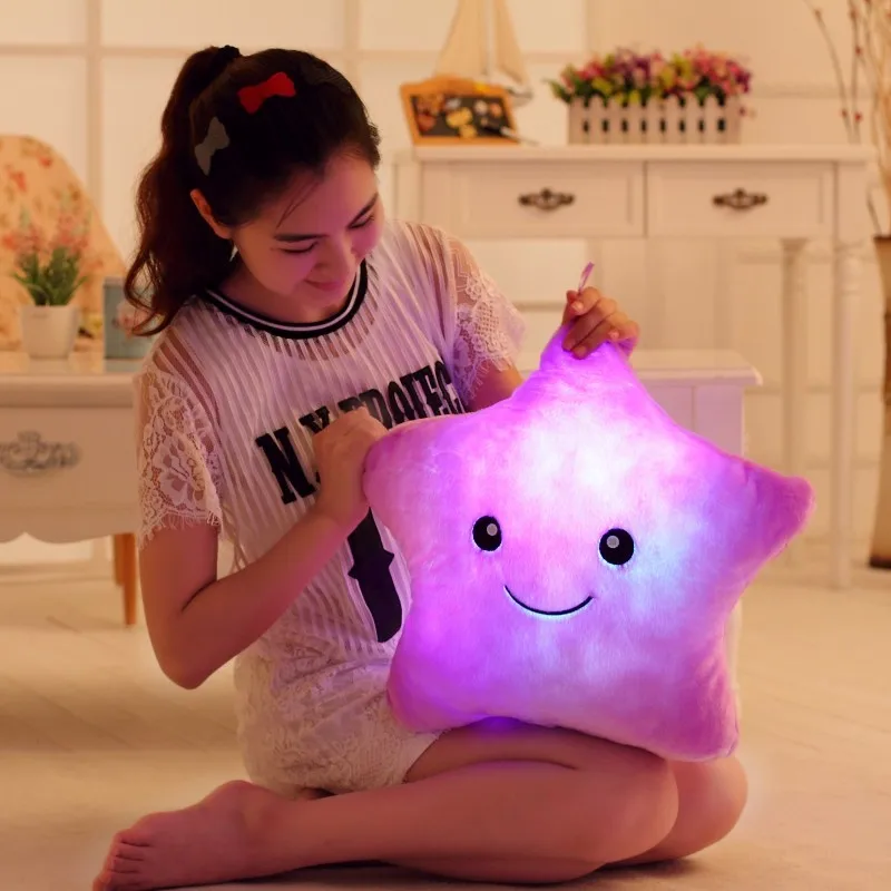 34 см креативная игрушка светящаяся Подушка Мягкая Плюшевая светящаяся красочная подушка со звездами светодиодный светильник игрушки подарок для детей для девочек