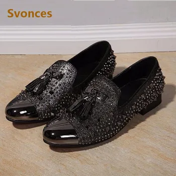 

Zapatillas Hombre Luxury Rivets Spikes Designer Mens Shoes Fashion Dressing Breathable Studs Flats Wedding Party Brand Shoes Men