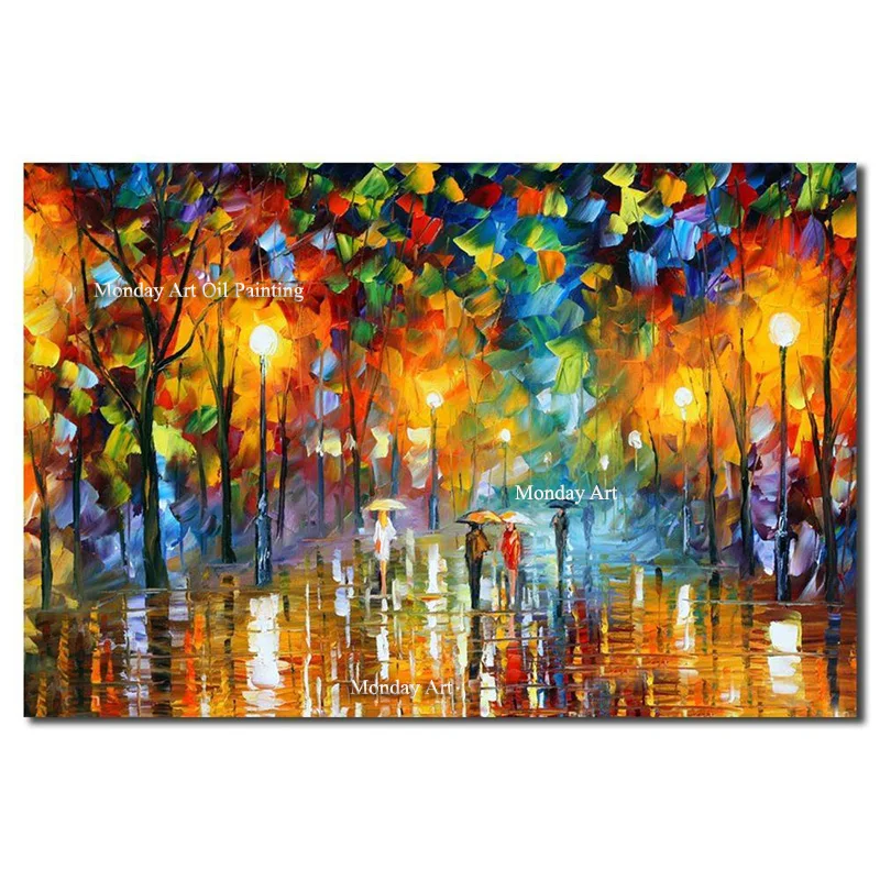 

Top Walking In The Street Abstract Painting 100% Handpainted Scenery Canvas Painting Modern Sea Wall Art Picture For Home Decor