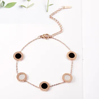 

Classic Accesorios Mujer Roman Numerals White Black Round Statement Bracelets Rose Gold Color Stainless Steel Chains Pulseiras