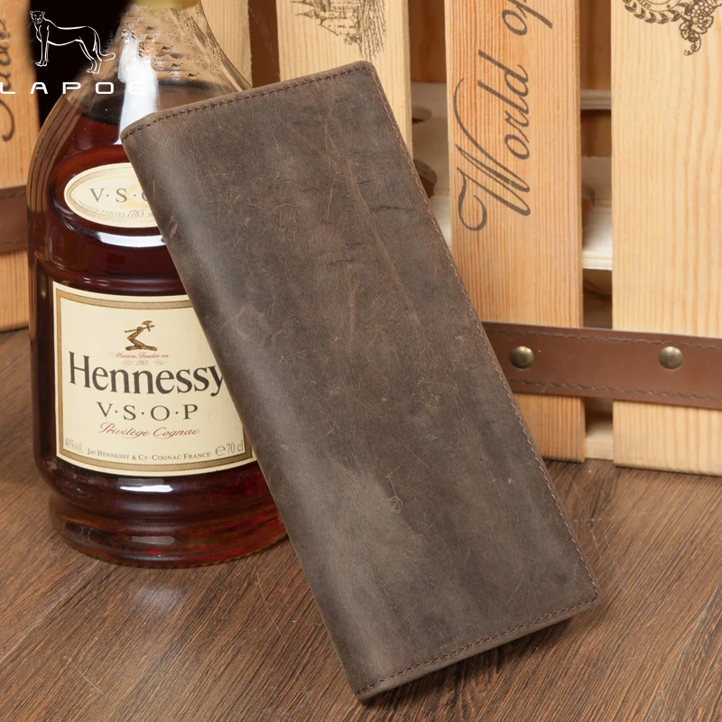 

LAPOE Long Large Capacity Men's Wallet 100% Genuine Leather Vintage Crazy Horse Men Leather Wallets carteira masculina couro