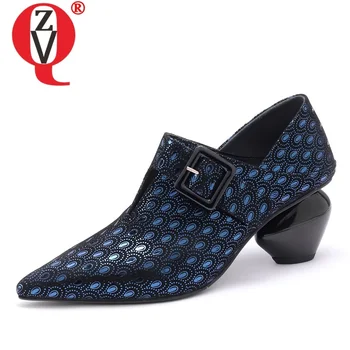 

ZVQ 2019 spring new fashion sexy sheepskin woman pumps outdoor high heels pointed toe buckle woman shoes plus size office shoes