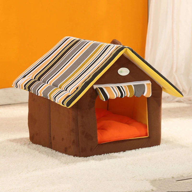 

Dog House Villa Dog Beds Pet Products Striped Removable Cover Mat For Small Medium Large Dogs House Pet Bed For Cat Dropshipping