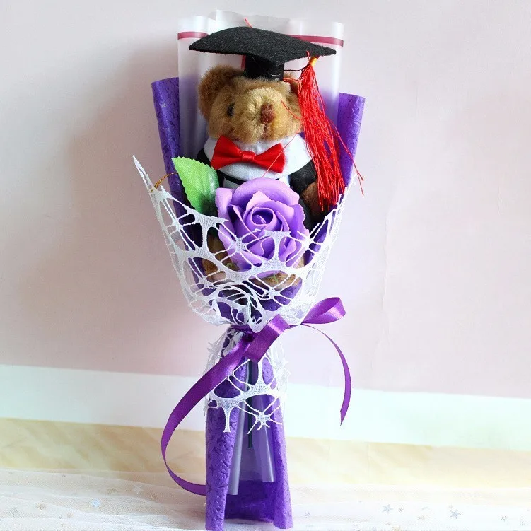 Горячая аниме плюшевый медведь плюшевые куклы игрушки с докторскими шляпами мультфильм цветок букет чучела животных куклы игрушки для детей Выпускной подарок