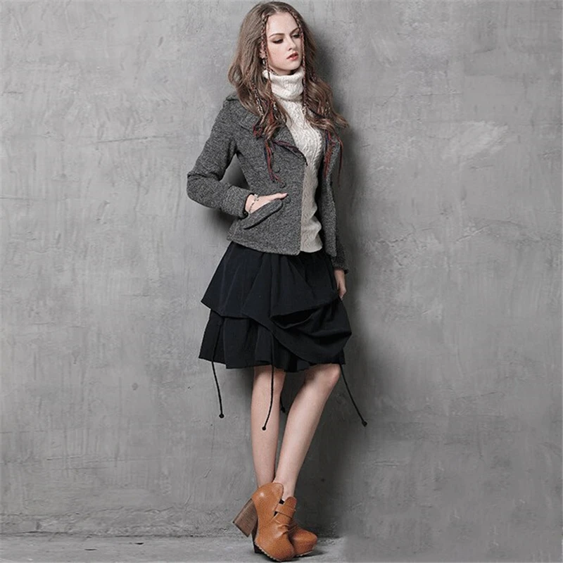 Women Wool Coats Vintage Slim long sleeves Short Coat Winter New Europe Fashion Warm Thicken pockets jacket winter coat women